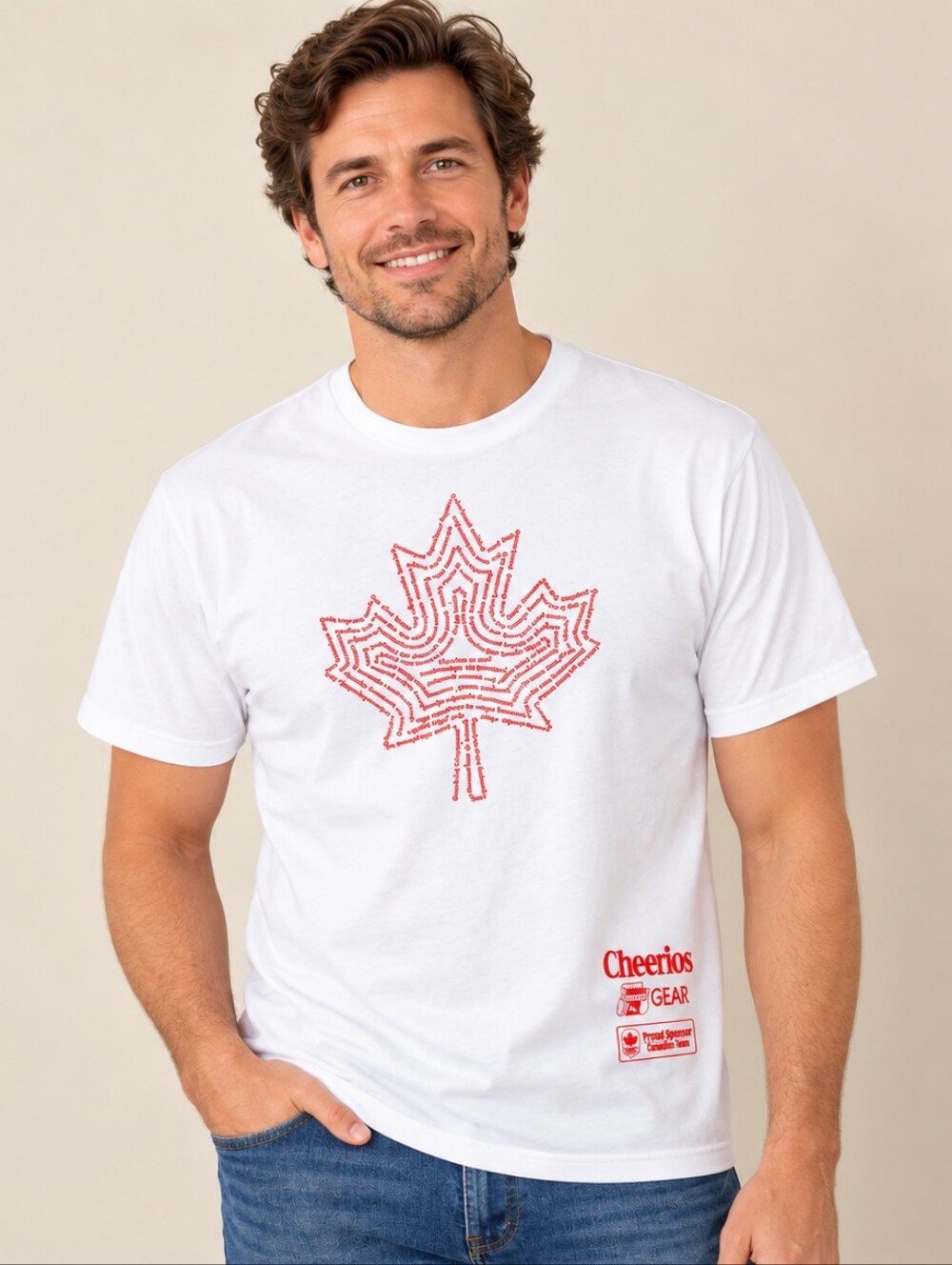Canada Maple Leaf Cheerios T-Shirt White & Red Men's Size Medium